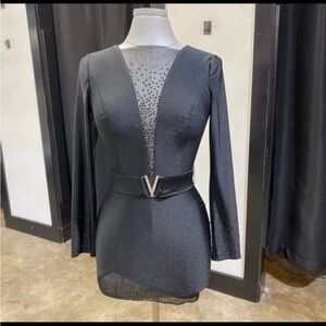 Portia & Scarlett Rhinestone Mesh Belted Black Mini Cocktail Dress